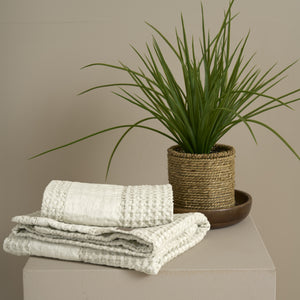 Coppia Nido d'Ape Stonewashed con Bordo in Lino - Jaspy