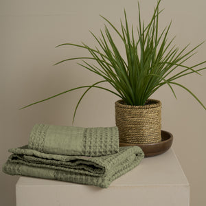 Coppia Nido d'Ape Stonewashed con Bordo in Lino - Jaspy