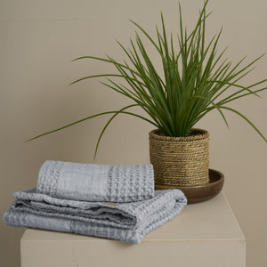 Coppia Nido d'Ape Stonewashed con Bordo in Lino - Jaspy