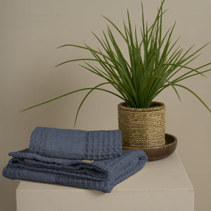 Coppia Nido d'Ape Stonewashed con Bordo in Lino - Jaspy