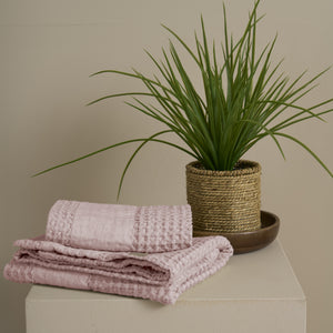 Coppia Nido d'Ape Stonewashed con Bordo in Lino - Jaspy