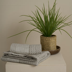 Coppia Nido d'Ape Stonewashed con Bordo in Lino - Jaspy