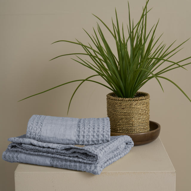 Coppia Nido d'Ape Stonewashed con Bordo in Lino - Jaspy