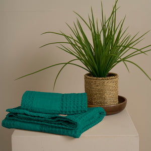 Coppia Nido d'Ape Stonewashed con Bordo in Lino - Jaspy