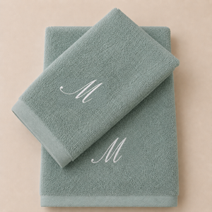 Coppia di Asciugamani in Spugna di Cotone Tinta Unita - Perla