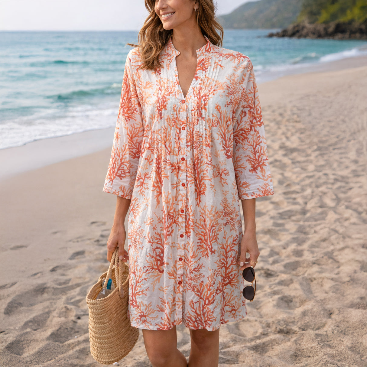 Copricostume in Puro Cotone Fantasia Corallina - Phocea