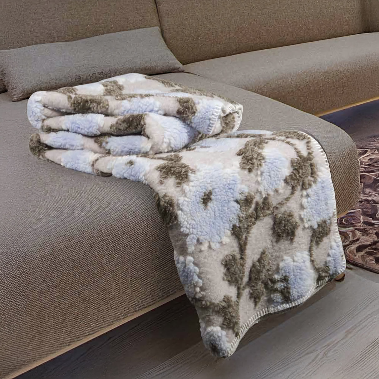 Coperta in Lana Cotta Fantasia Floreale con finitura Punto Cavallo - Fiordaliso