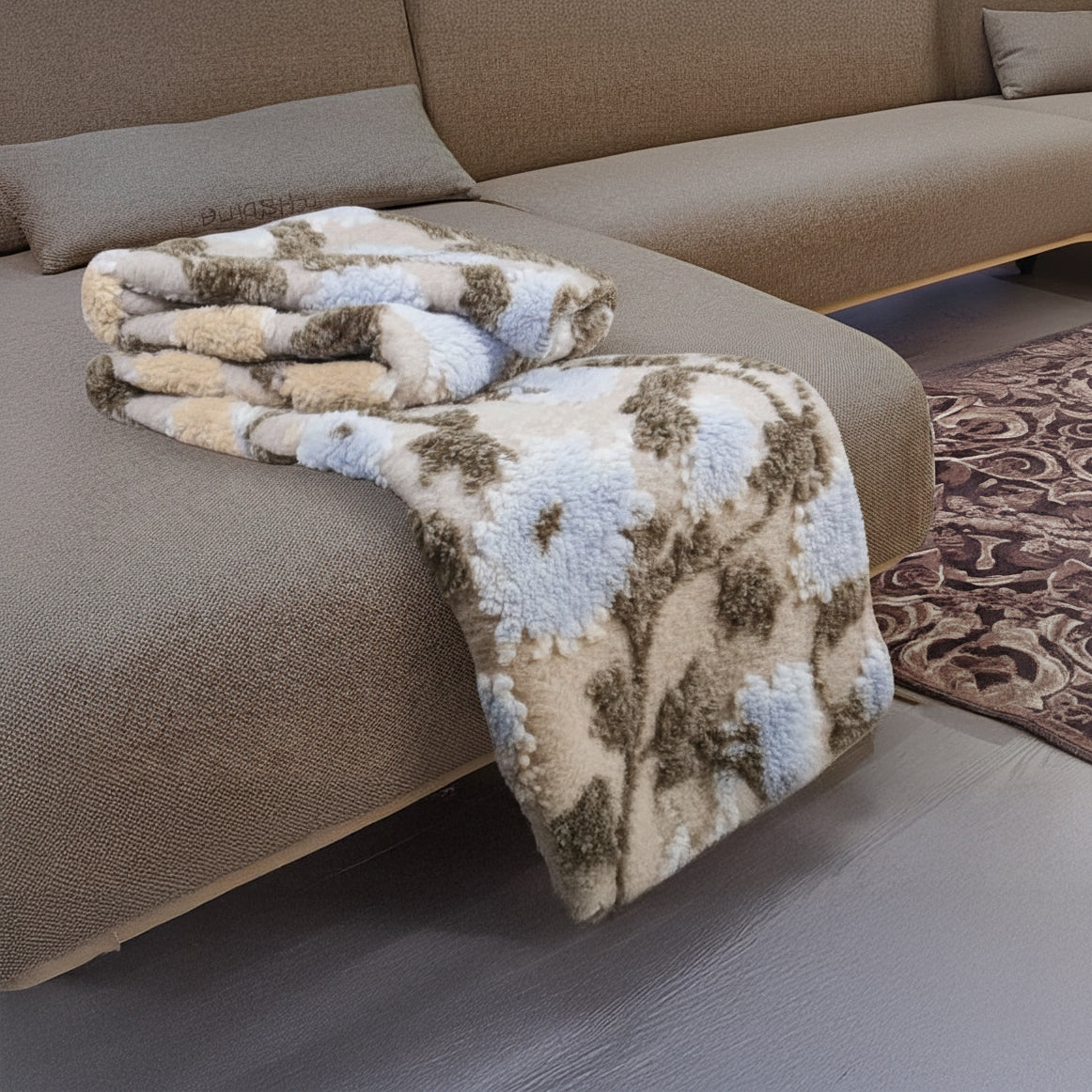 Coperta in Lana Cotta Fantasia Floreale con finitura Punto Cavallo - Fiordaliso