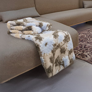 Coperta in Lana Cotta Fantasia Floreale con finitura Punto Cavallo - Fiordaliso