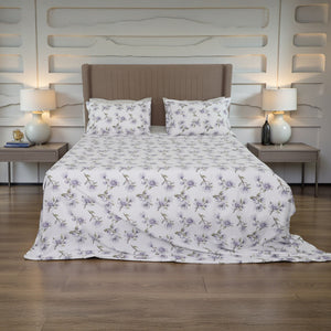 Completo Lenzuola Copriletto in Percalle di Cotone Egiziano con Stampa Floreale - Magnolie Reverie