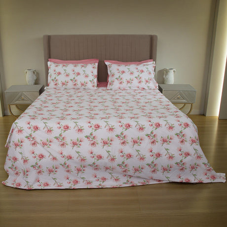 Completo Lenzuola Copriletto in Percalle di Cotone Egiziano con Stampa Floreale - Magnolie Reverie