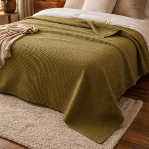 Copriletto a Nido D'Ape StoneWashed in Cotone Riciclato Tinta Unita - Maia Recycle