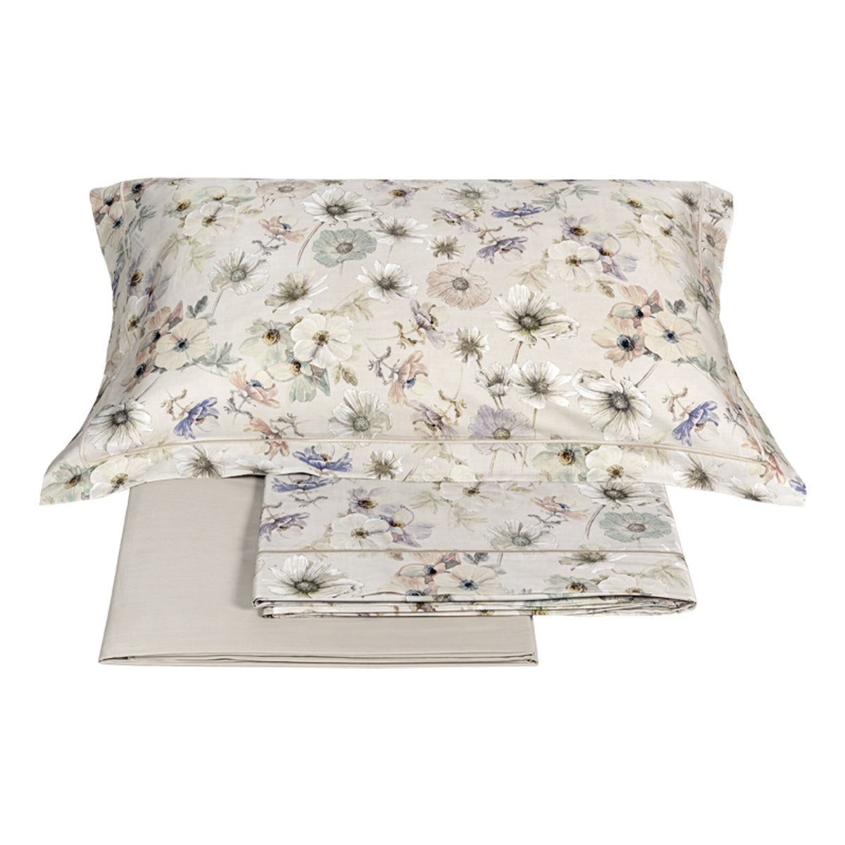 Completo Lenzuola in Flanella di Cotone Fantasia Floreale con Cordonetto - Orticola