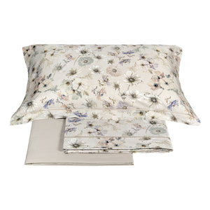 Completo Lenzuola in Flanella di Cotone Fantasia Floreale con Cordonetto - Orticola