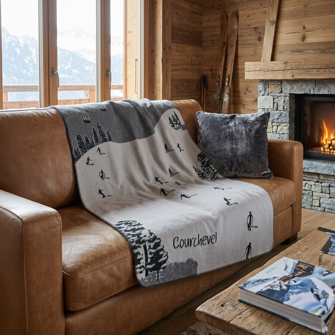 Plaid in Lana Cotta Fantasia Sciatori - Skiers