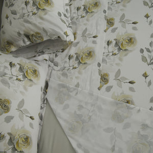 Completo Lenzuola Copriletto in Raso di Cotone Egiziano con Stampa Floreale - Rosaire