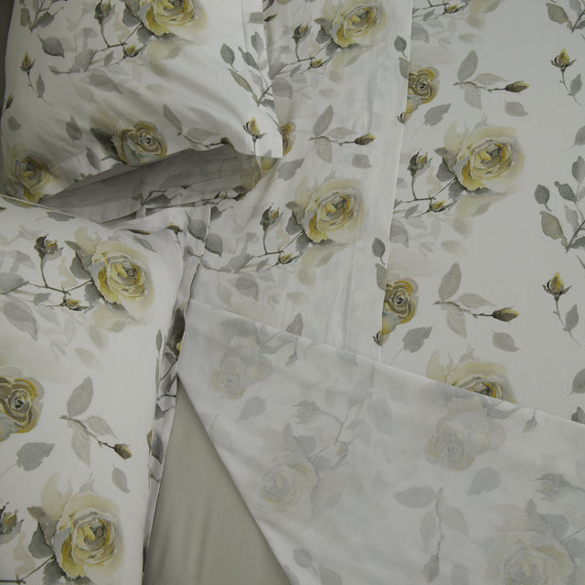 Completo Lenzuola Copriletto in Raso di Cotone Egiziano con Stampa Floreale - Rosaire