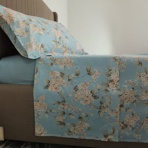 Completo Lenzuola Copriletto in Percalle di Cotone Egiziano con Stampa Floreale - Serenelle