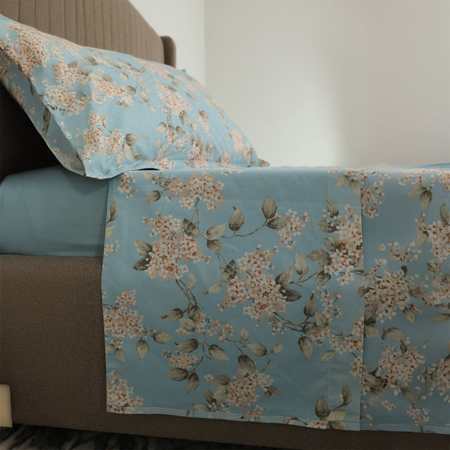 Completo Lenzuola Copriletto in Percalle di Cotone Egiziano con Stampa Floreale - Serenelle