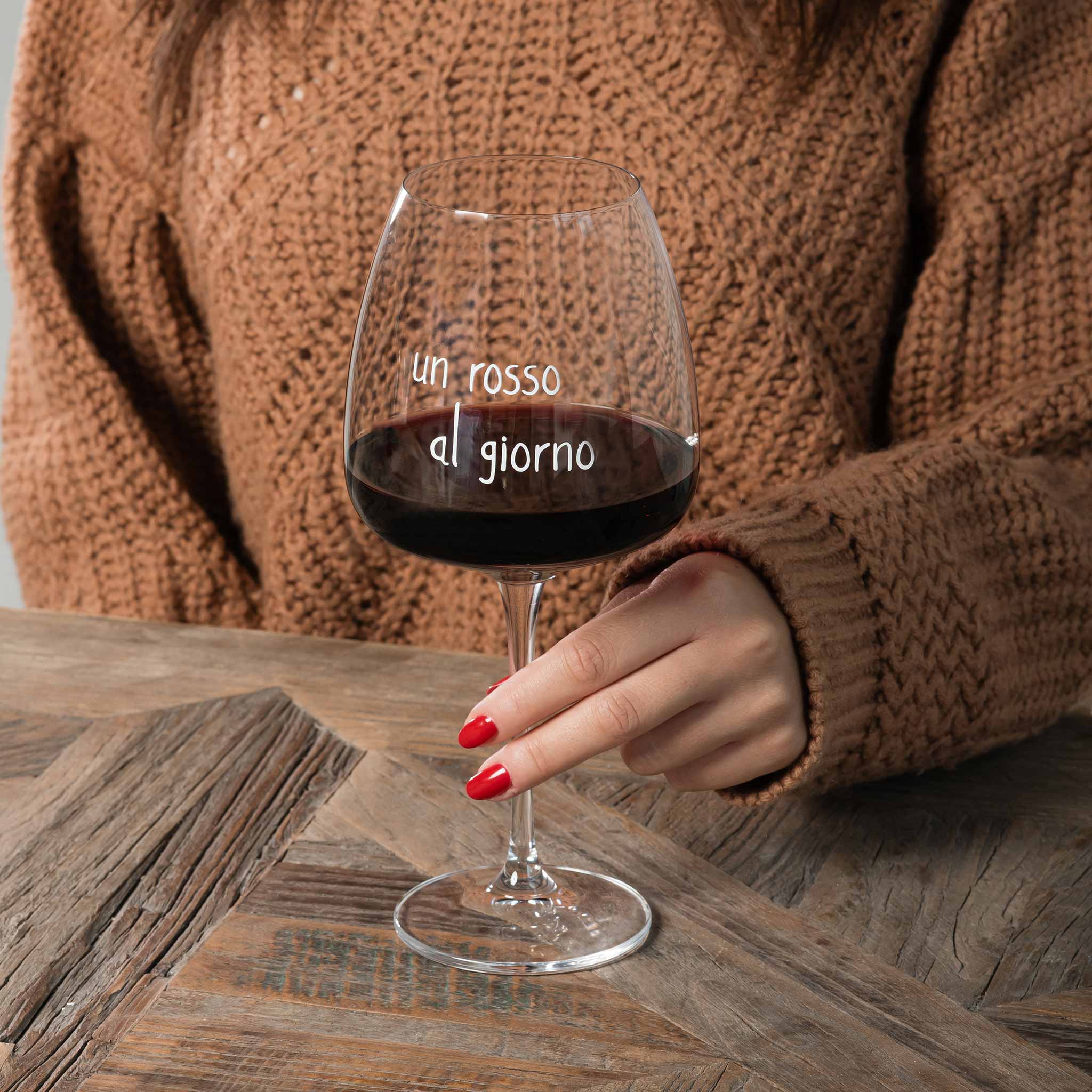 Set 2 Calici Vino in Vetro Serigrafati - Un Rosso al Giorno