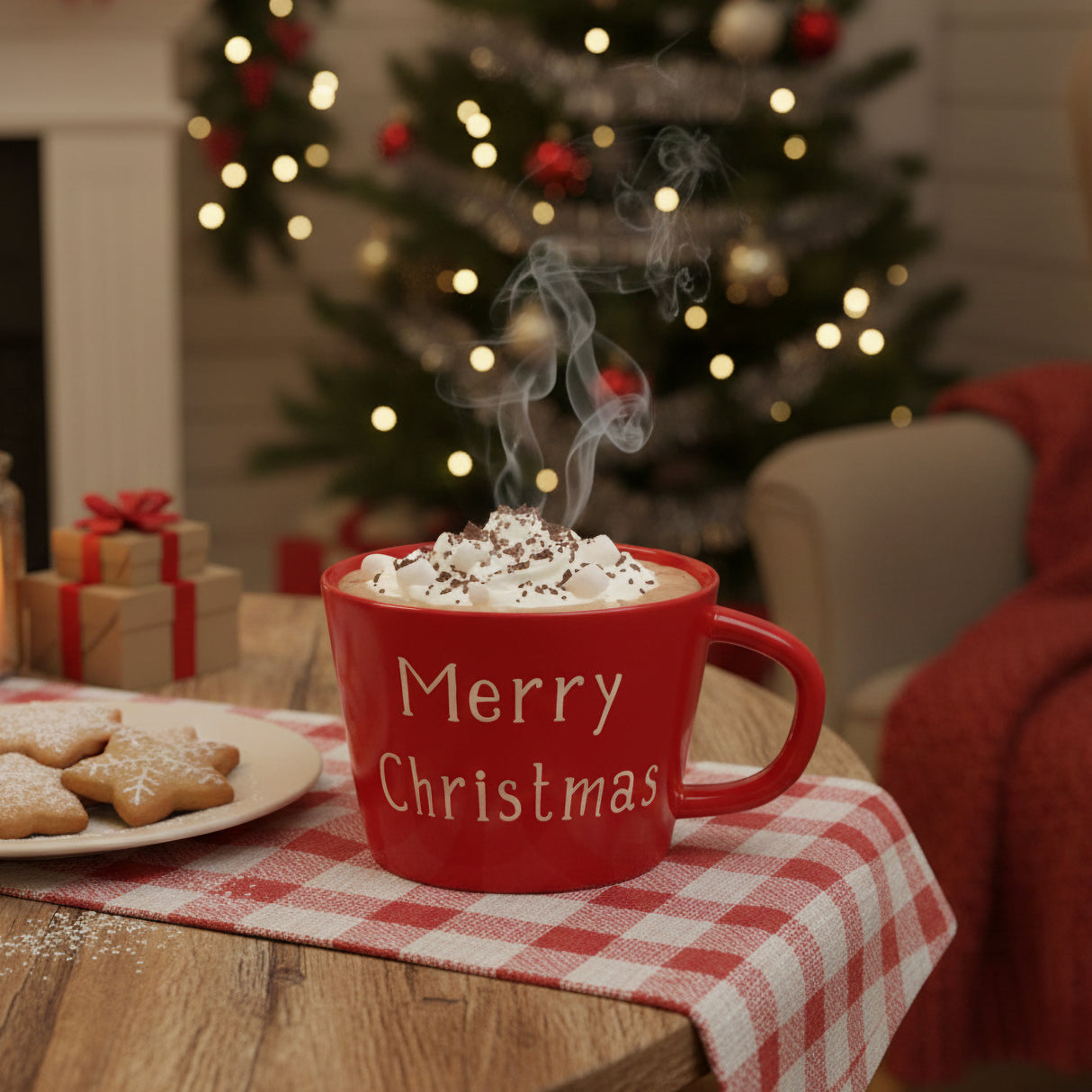 Tazza Colazione in Grès con Decoro in Oro - Merry Christmas