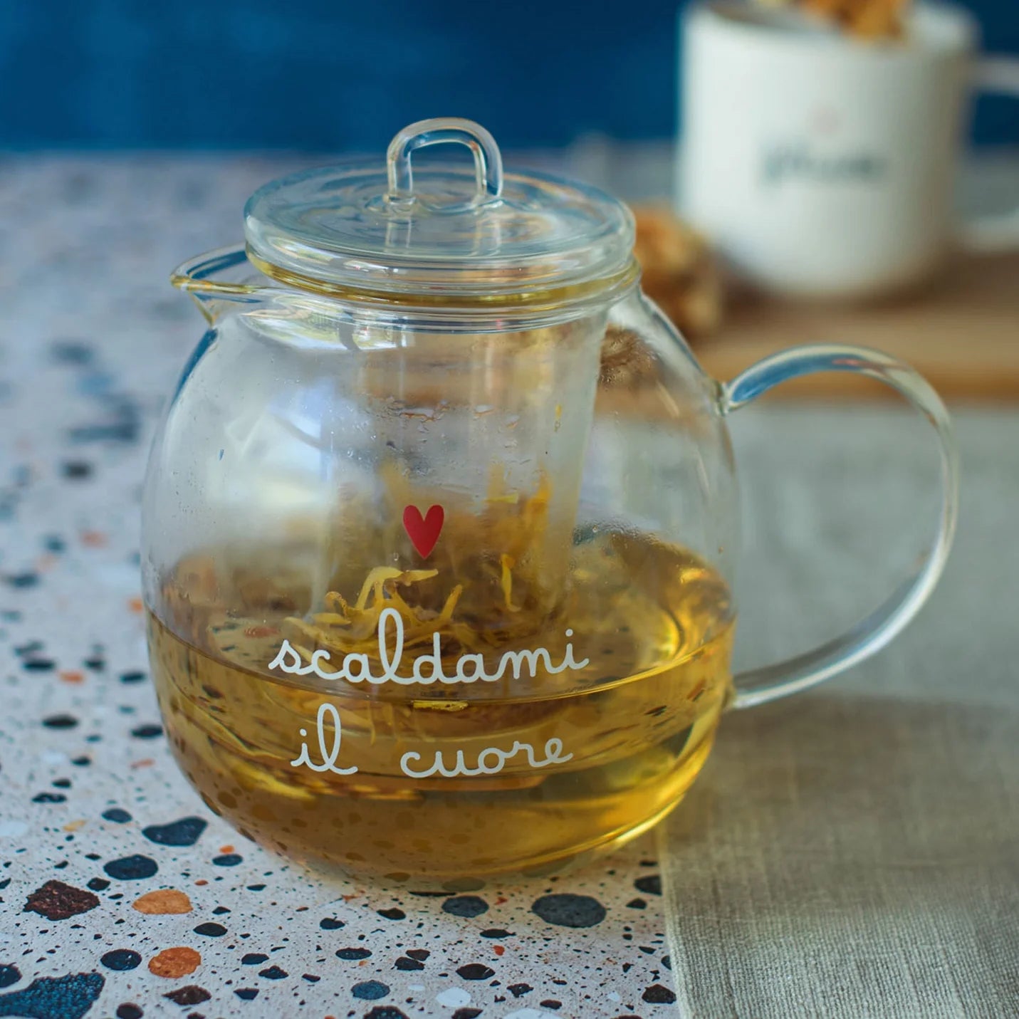 Teiera in Vetro Borosilicato Serigrafato - Scaldami il Cuore