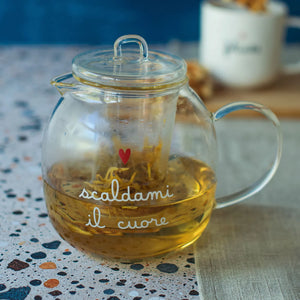 Teiera in Vetro Borosilicato Serigrafato - Scaldami il Cuore