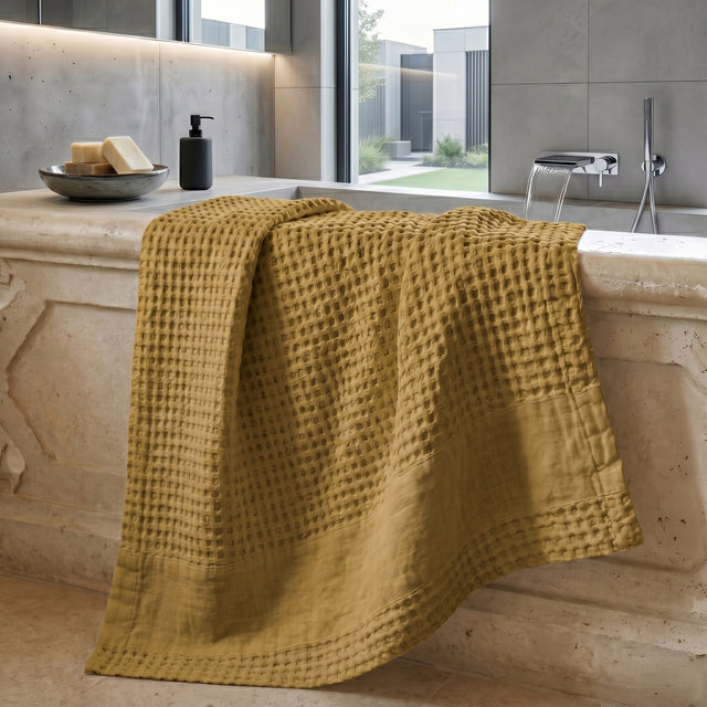 Telo da Bagno Nido d'Ape StoneWashed con Bordo in Lino - Jaspy