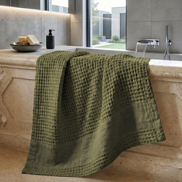 Telo da Bagno Nido d'Ape StoneWashed con Bordo in Lino - Jaspy