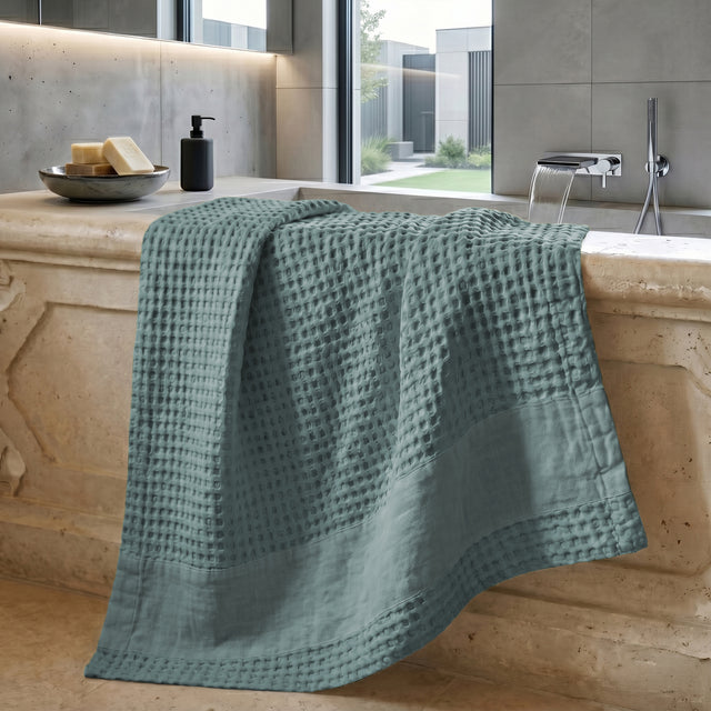 Telo da Bagno Nido d'Ape StoneWashed con Bordo in Lino - Jaspy