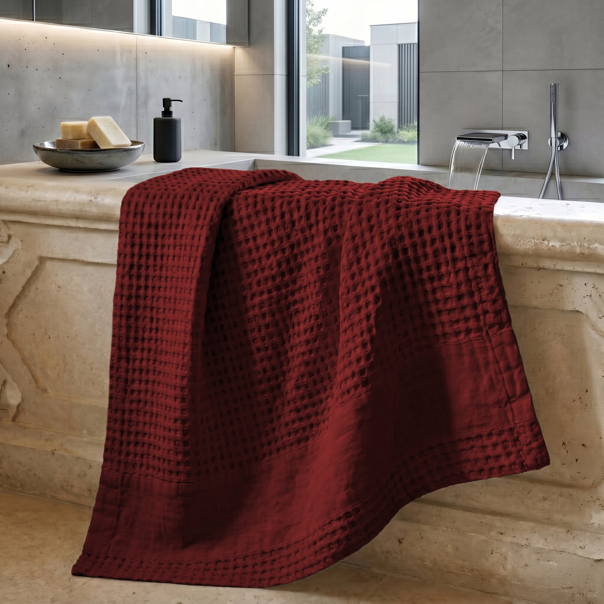 Telo da Bagno Nido d'Ape StoneWashed con Bordo in Lino - Jaspy