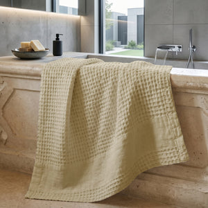Telo da Bagno Nido d'Ape StoneWashed con Bordo in Lino - Jaspy