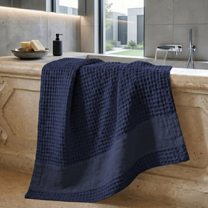 Telo da Bagno Nido d'Ape StoneWashed con Bordo in Lino - Jaspy