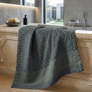 Telo da Bagno Nido d'Ape StoneWashed con Bordo in Lino - Jaspy