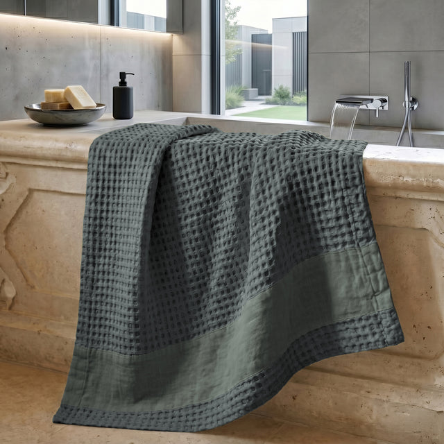 Telo da Bagno Nido d'Ape StoneWashed con Bordo in Lino - Jaspy