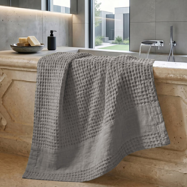 Telo da Bagno Nido d'Ape StoneWashed con Bordo in Lino - Jaspy