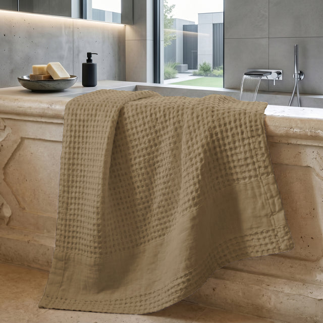 Telo da Bagno Nido d'Ape StoneWashed con Bordo in Lino - Jaspy