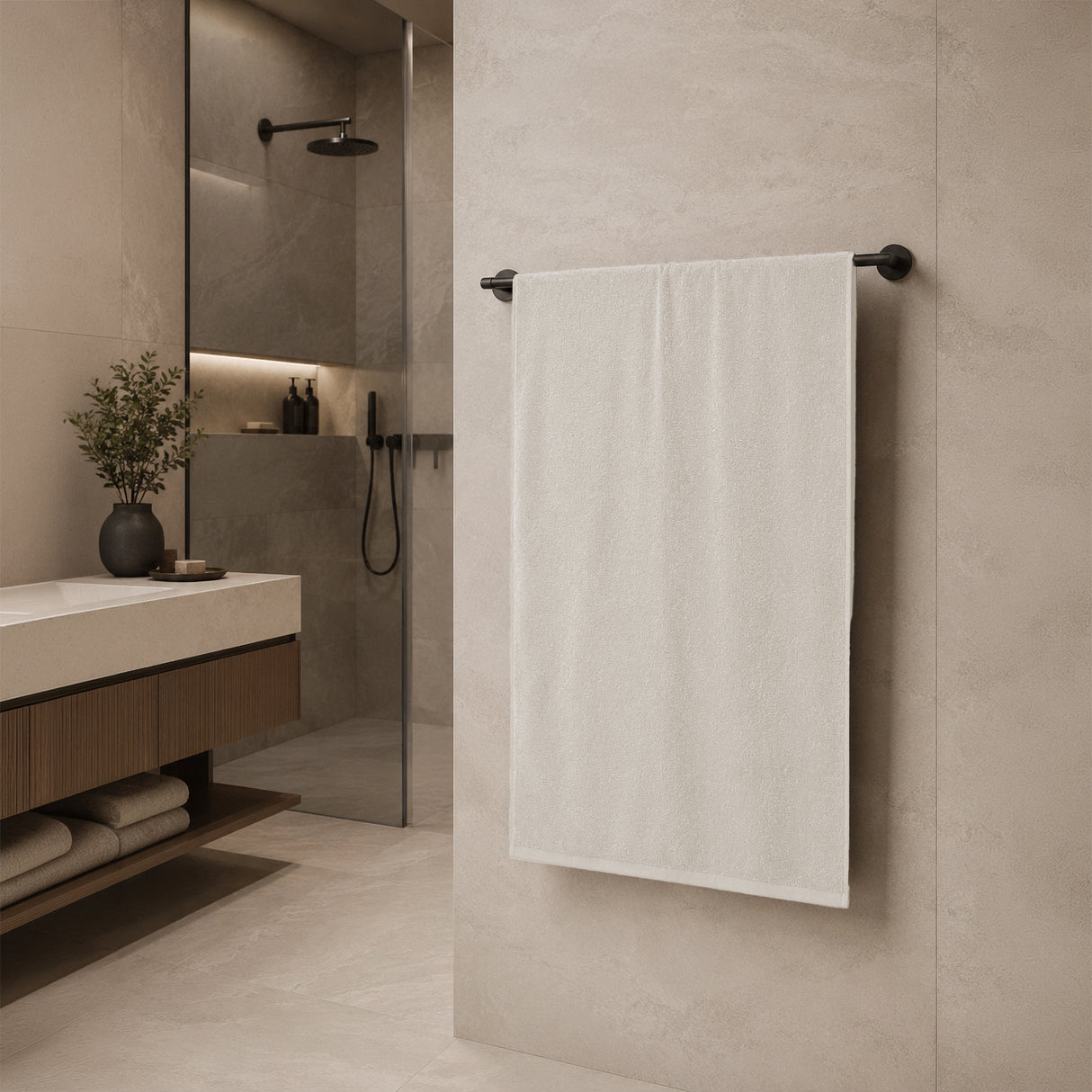 Telo da bagno in Spugna di Cotone Tinta Unita - Perla