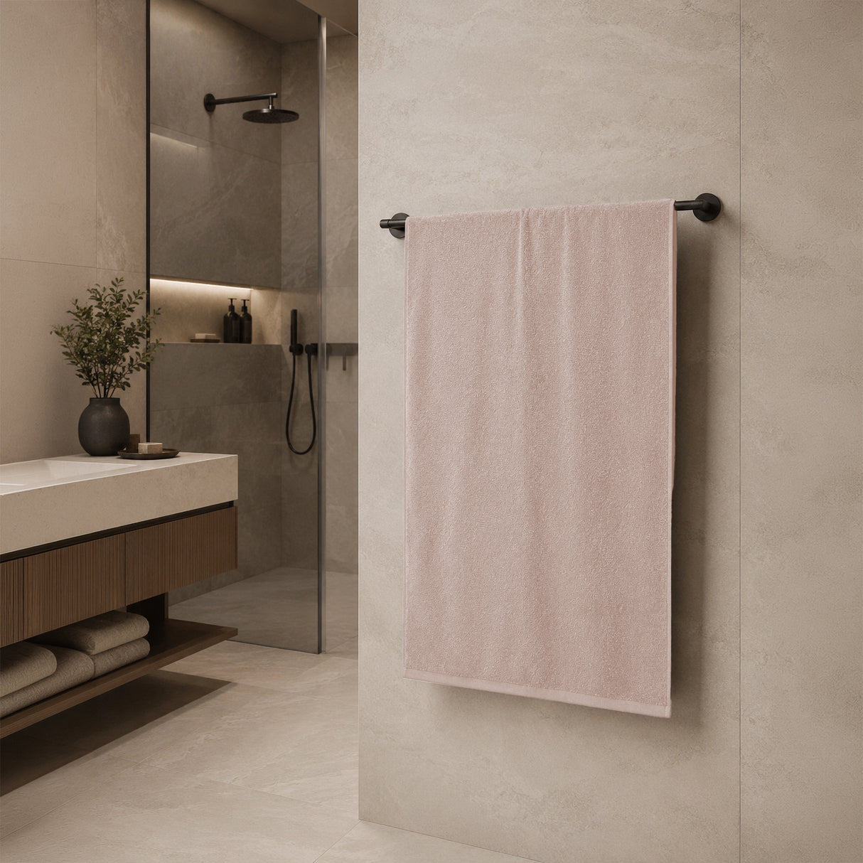 Telo da bagno in Spugna di Cotone Tinta Unita - Perla