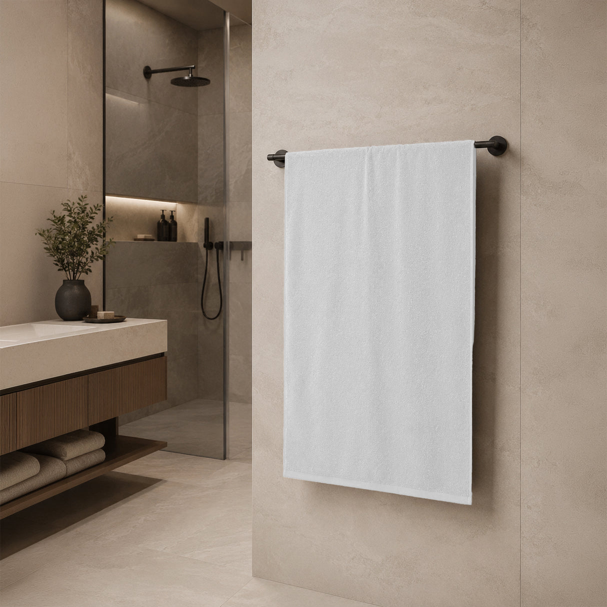 Telo da bagno in Spugna di Cotone Tinta Unita - Perla