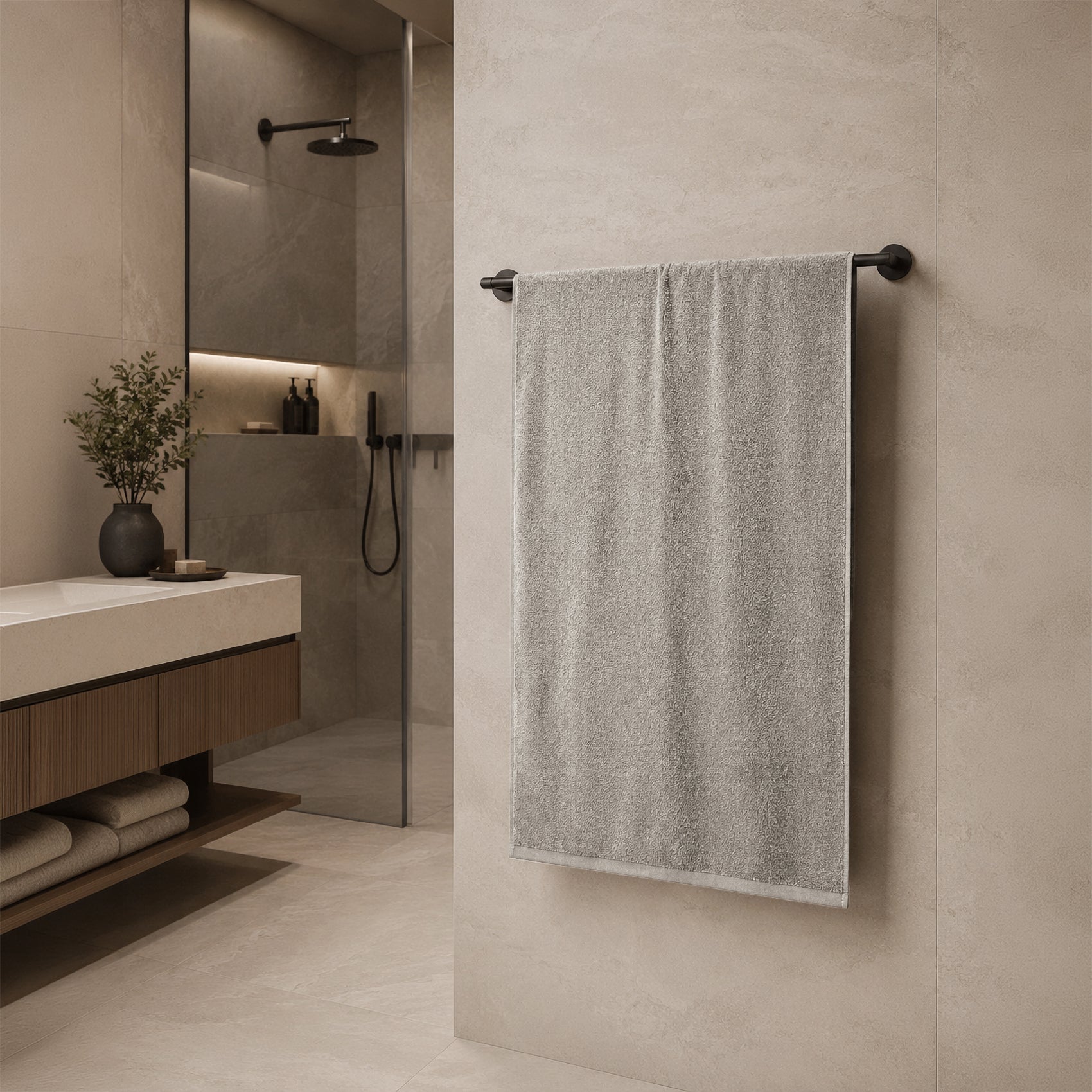 Telo da bagno in Spugna di Cotone Tinta Unita - Perla