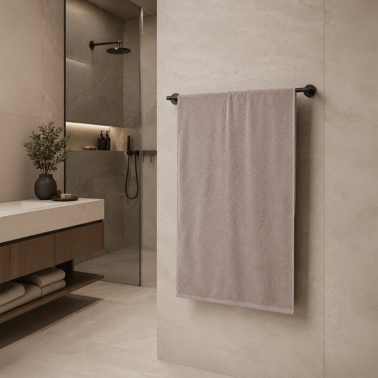 Telo da bagno in Spugna di Cotone Tinta Unita - Perla