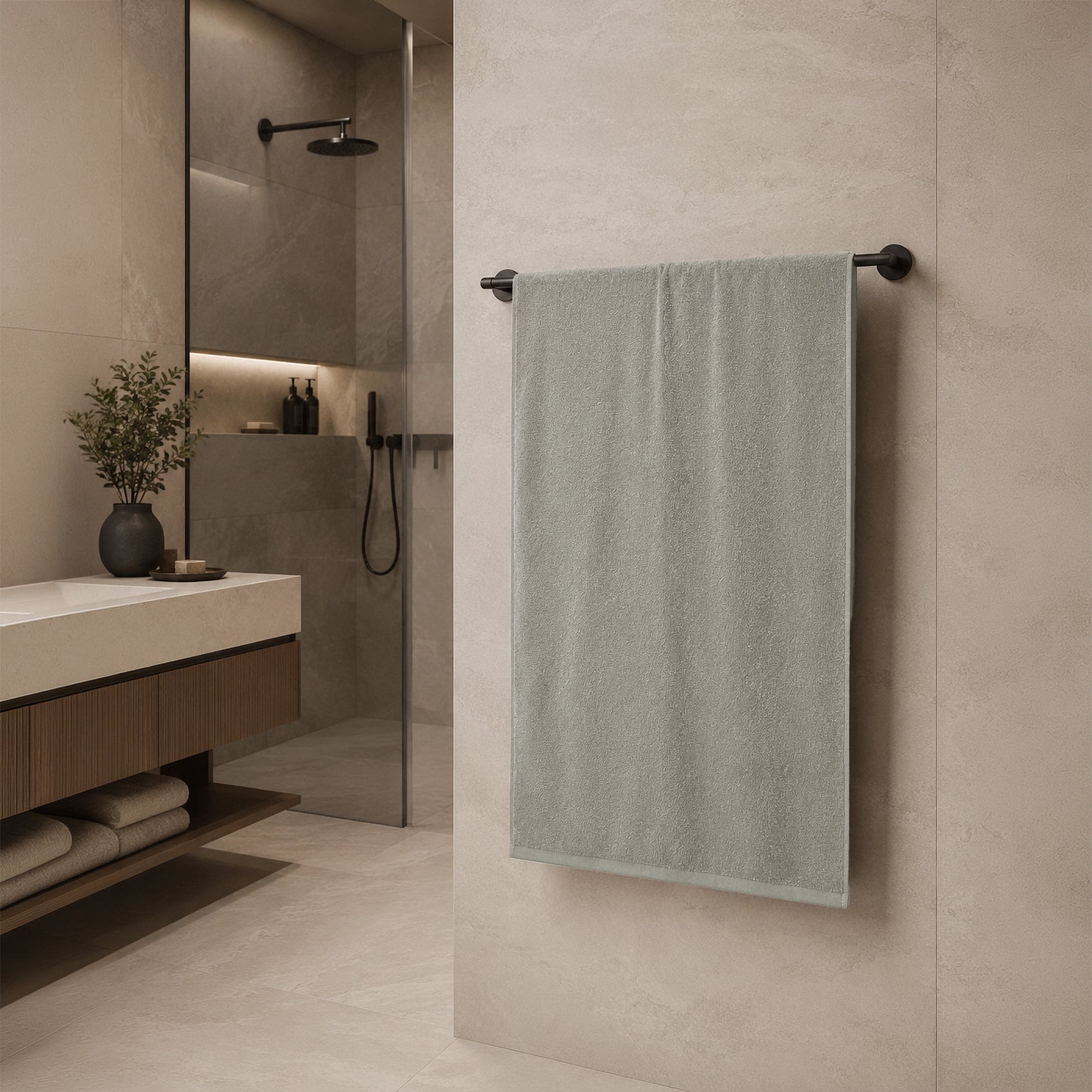 Telo da bagno in Spugna di Cotone Tinta Unita - Perla