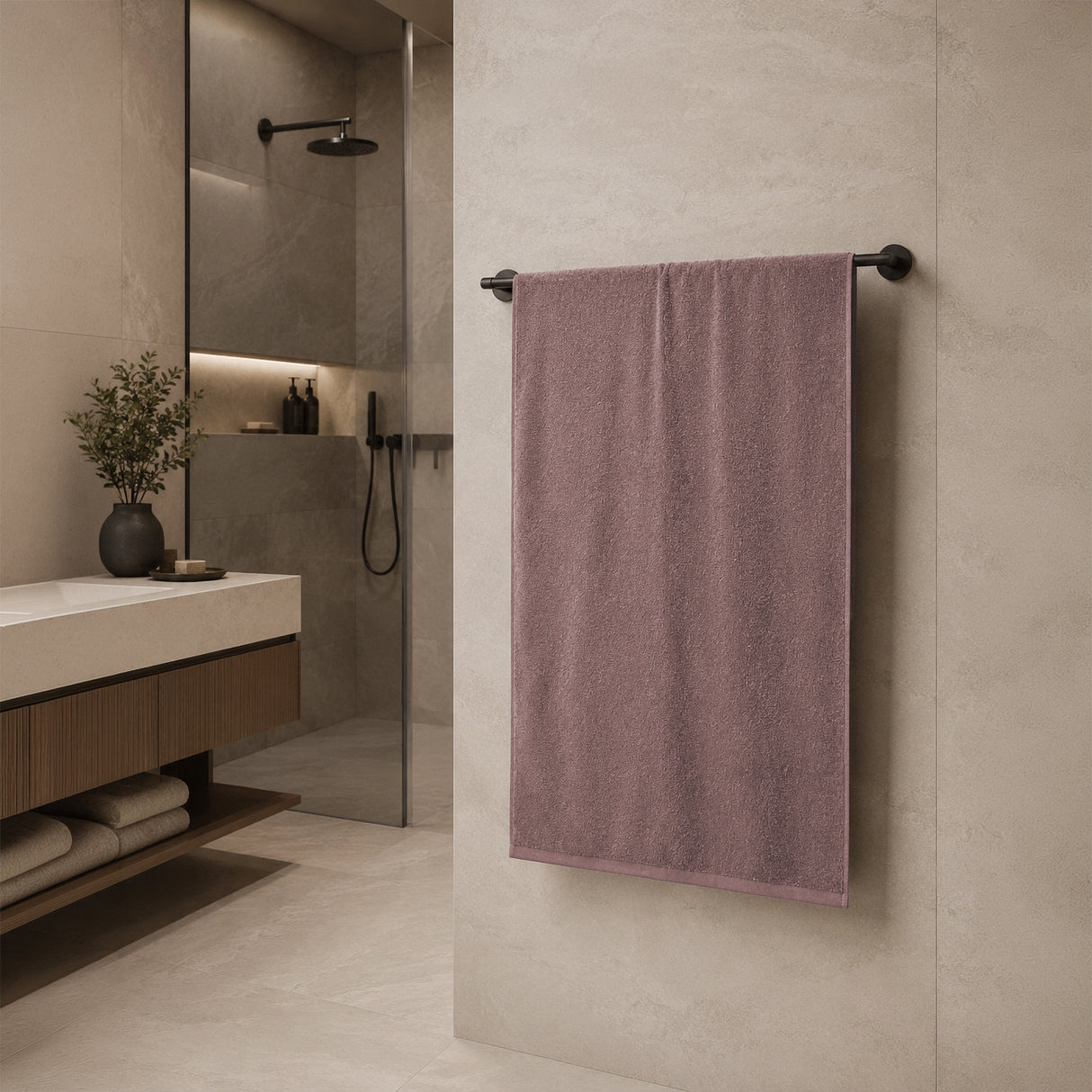 Telo da bagno in Spugna di Cotone Tinta Unita - Perla
