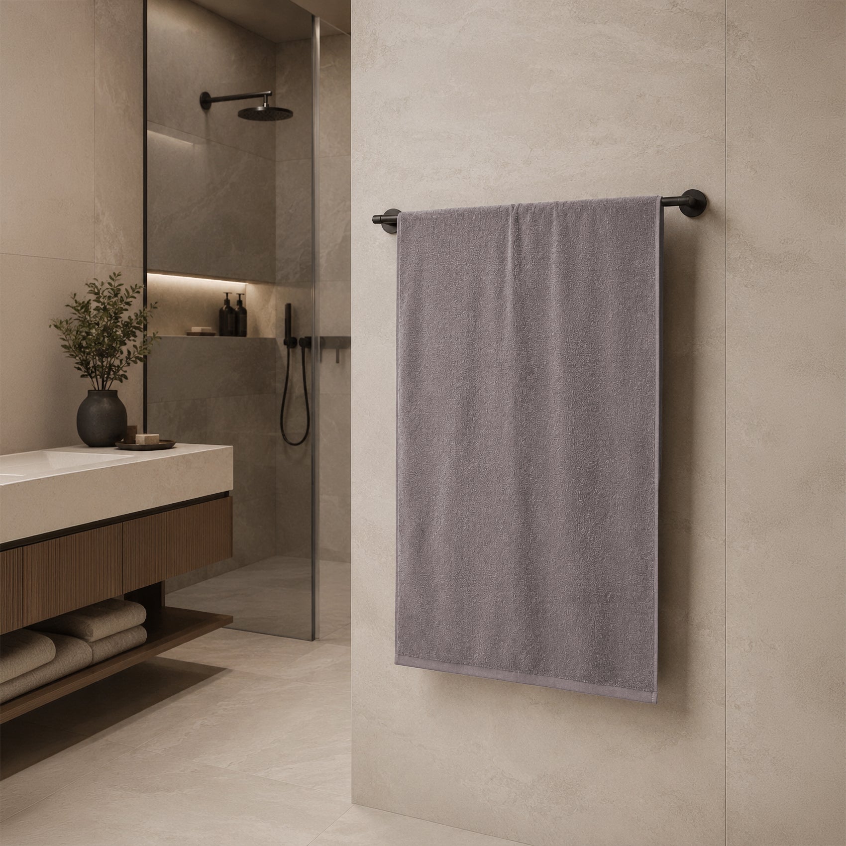 Telo da bagno in Spugna di Cotone Tinta Unita - Perla