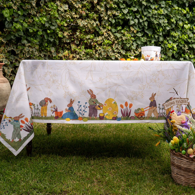Tovaglia in Puro Cotone Fantasia Pasquale - Coniglietti di Pasqua