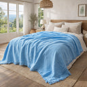 Copriletto in Cotone Stonewashed Tinto in Capo con Frangette - Uni Mellow