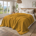 Copriletto in Cotone Stonewashed Tinto in Capo con Frangette - Uni Mellow