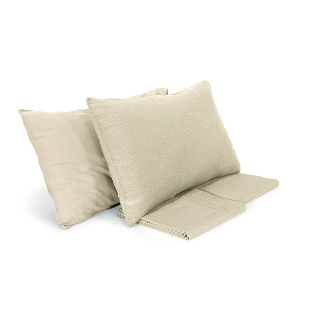 Completo Lenzuola Cotone e Lino StoneWashed No Stiro - Loira