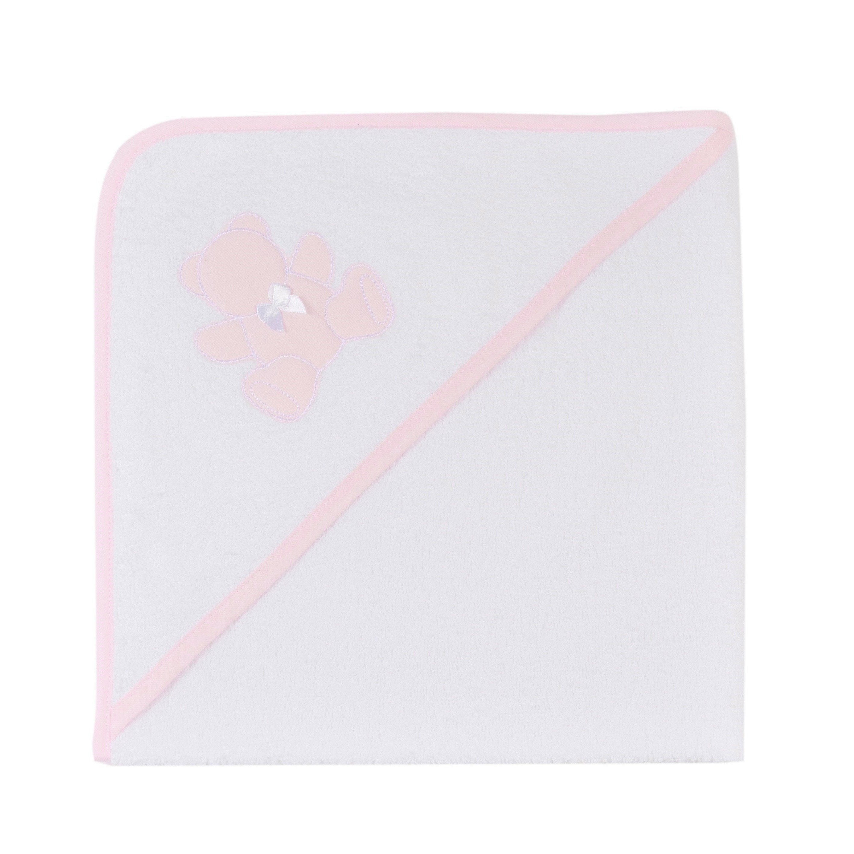Accappatoio da Neonato con Cappuccio a Triangolo in Spugna di Puro Cotone - Teddy Accappatoio Bimbo Lisola Baby Rosa 
